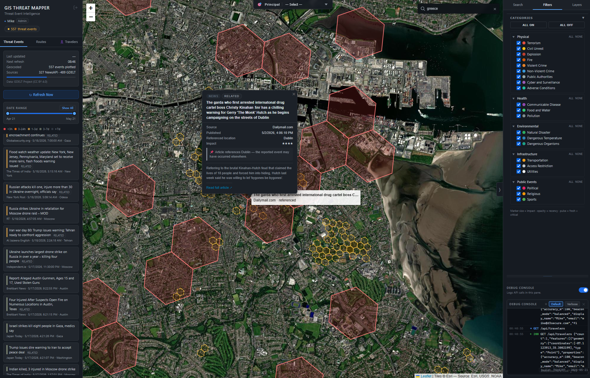 SCOUT Map web view – global threat data on an interactive dashboard with searchable filters and report generation